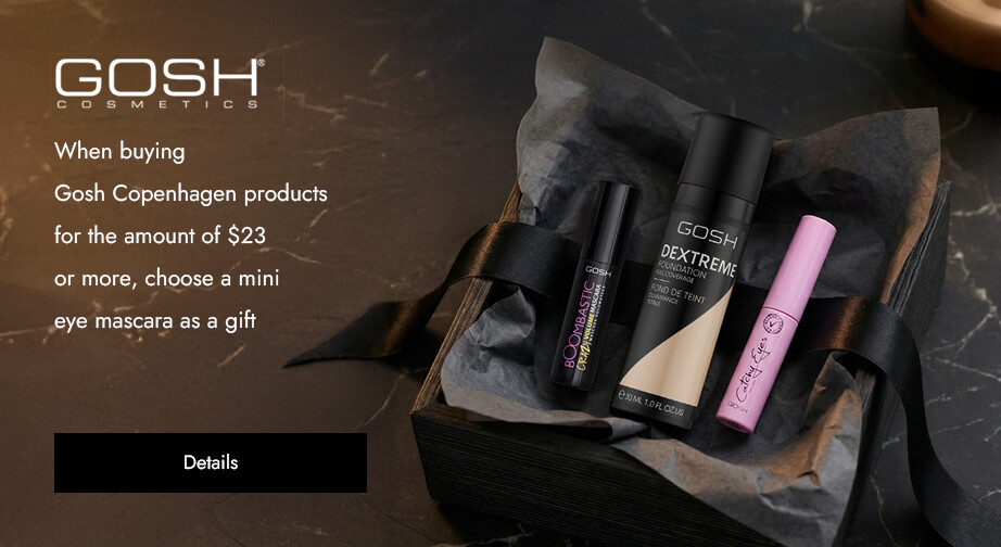 When buying Gosh Copenhagen products for the amount of $23 or more, choose a mini eye mascara as a gift: Boombastic Crazy Blue or Catch Eyes Extreme Black