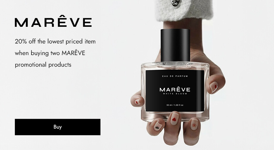20% off the lowest priced item when buying two MARÊVE promotional products