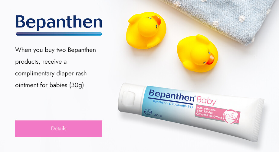 When you buy two Bepanthen products, receive a complimentary diaper rash ointment for babies (30g)